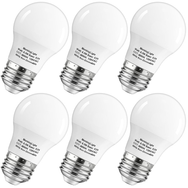 MorningLight 6 Pack A15 LED Bulbs 60 Watt Equivalent, Neutral