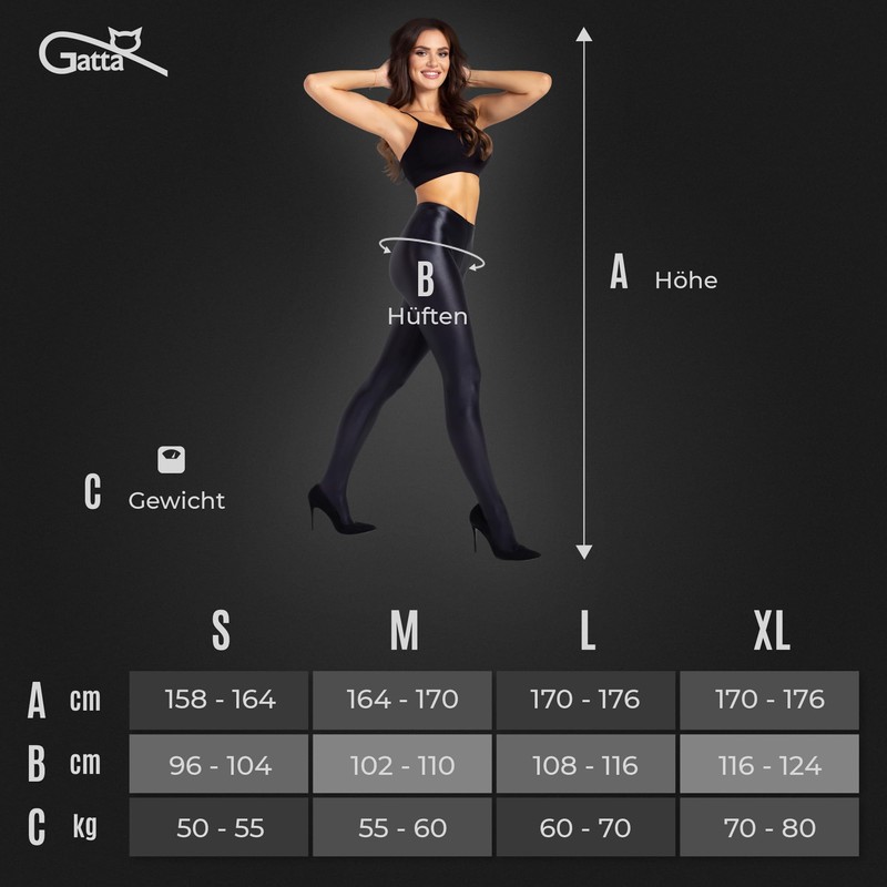 Gatta Shiny Black Opaque Tights, Black, XL