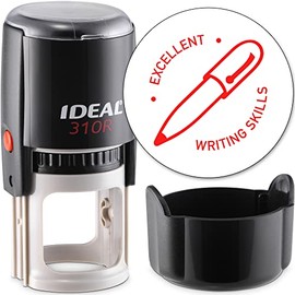 MaxMark Round Teacher Self Inking Stamp - Excellent Writing Skills - Jumbo Series, Style TS312 with Red Ink