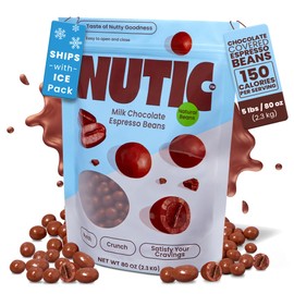 Nutic Gourmet Milk Chocolate Espresso Beans - 5Lb, Roasted Coffee Beans Covered in Milk Chocolate - Bulk Chocolate Espresso Candy - Ideal for Snacking and Gifting - (Pack of 1)