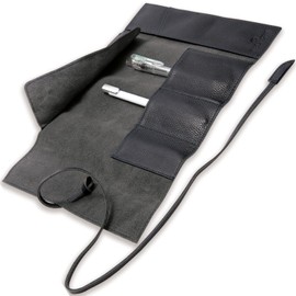 BLUE SINCERE Genuine Leather Roll Pen Case, Large Capacity, Leather, Pencil Case, Fountain Pen Case, Men's, Women's, Gift Box Set, Roll, RP1 (Royal Black)