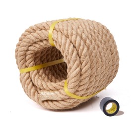 BRETANGME Thick Rope 1 Inch 50 Feet, Heavy Duty Rope, Twisted Jute, Natural Hemp for Tug of War, Docking, Climbing, Gardening, Outdoor DIY Projects, Crafting
