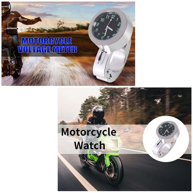 Motorcycle Handlebar Clock, Motorcycle Clock, Waterproof Silver Motorcycle Handlebar Glow