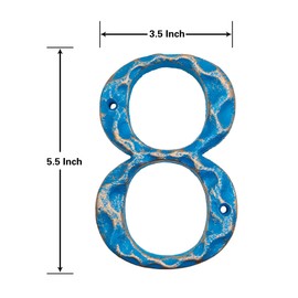 5.5 Inch House Numbers- Unique Cast Iron Metal Address/Mailbox Number for Outside or Front Door, Handmade Gold & Blue Finish (Number 8)