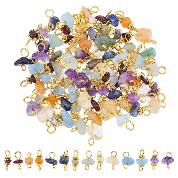 SUPERFINDINGS 84Pcs Gemstone Chip Charms Quartz Crystal Charms Irregular Oval