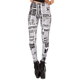 Sister Amy Women's Digital Skull Printted Ankle Elastic Tights Legging Daily Newspaper US S