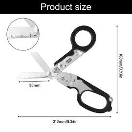 Trauma Scissors: Multitool Rescue Scissors with 6 Practical Functions, Foldable Stainless Steel Scissors for Professional Use in Emergency Services, Everyday Tasks (Black)