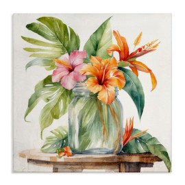 Stupell Industries Tropical Floral Jar Canvas Wall Art Design by Kim Allen, 30 x 30