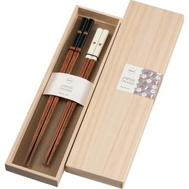 Sunlife Chopsticks, Couple Chopsticks, Dishwasher Safe, 2-Piece Set, 23cm / 21cm, Heart, Spade, Father's Day, Mother's Day, Respect for the Aged Day, Gift, Wooden Box, Black / White, Made in Japan, S