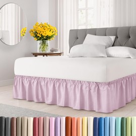 Wrap Around Dust Ruffle Bed Skirt – Light Pink - Made for Full Size Beds with 12 in. Drop – Easy Fit Elastic Strap - Pleated Bedskirt with Brushed Fabric - Wrinkle Free, Machine Wash - by CGK Linens