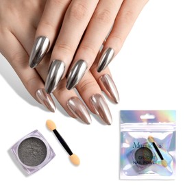MelodySusie Sliver Chrome Nail Powder for Gel Nails,Metallic Mirror Effect Pigment Stylish and Technological Silver Fine Glitter for Home DIY Salon Use