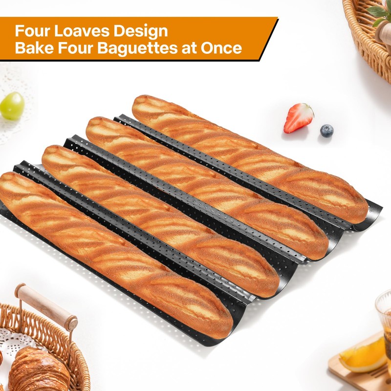 Spmarkt 4-Slot French Baguette Pan Set, Non-Stick French Bread Pan,