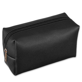 Makeup Bag PU Leather Cosmetic Bag Small Make Up Organizer Portable Storage Purse Large Capacity Waterproof Neat Multifunctional Zipper Pouch Travel Toiletry Bag for Handbag Women Daily Use(Black)