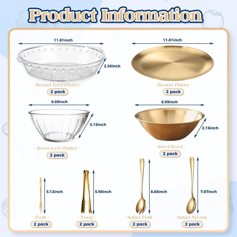 4 Set Gold Chilled Serving Tray and Dip Bowl for