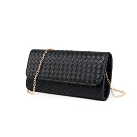 MUDUO Women's Woven Evening Bag Casual Leather Shoulder Handbag Fashion Crossbody Clutch Purse (BZ18-Black)