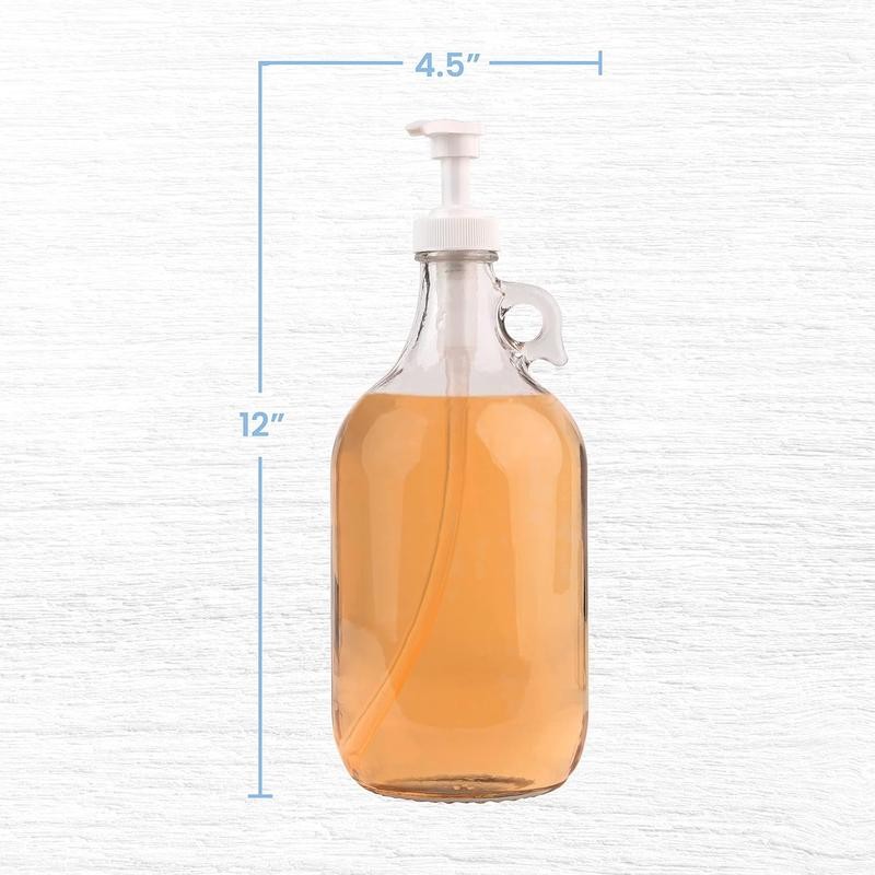 Half Gallon Glass Pump Dispenser Bottle, Large Jug with Pump