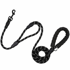 YUDOTE Premium 6ft Dog Leash with Traffic Handle, Reflective and Soft Padded Grip, Heavy Duty Clip,Durable Climbing Rope for Enhanced Control & Safety for Large or Medium Sized Breeds in Black