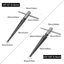 Joyangy T-Handle Tapered Reamer Set, 1/8"-1/2" (3-13mm) & 3/16"-5/8" (5-16mm) 6-Flute Guitar Bridge Luthier Tool (45# Steel, Woodworking Kit)