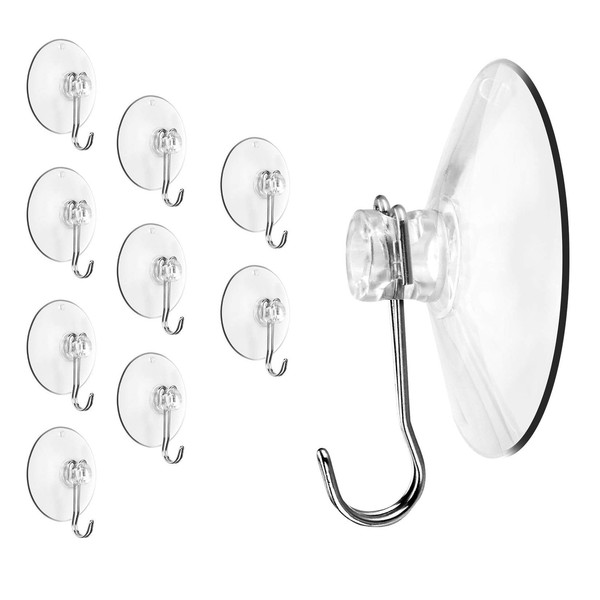 Merriway BH06877 (10 Pcs) Clear Plastic Suction Hook with Steel