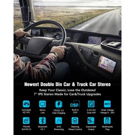 【SOOEMAKA】 9~36V Double Din Car Stereo with Wireless Carplay&Android Auto,7 inch car&Truck Radio Upgrade PD/QC 3.0 Fast Charging/Dual WiFi/Bluetooth 5.1/AM/FM/DSP/SUB/SWC