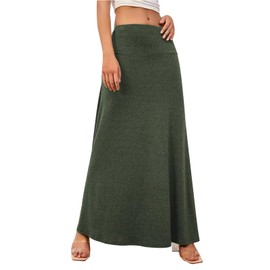 Adigaber Women's Skirt, Long Elastic Strertchy High Waist Maxi Yoga Skirt, Army Green, XL