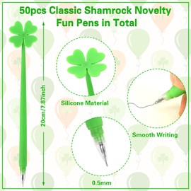 SANNIX 50 Pieces St Patrick's Day Pens, Cute Green Four Leaf Shamrock Pen Novelty Fun Pens 0.5mm Gel Ink Rollerball Pens for St Patricks Day Party Favor School Office Home Supplies