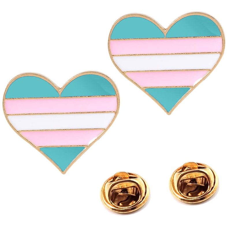 Juego de 2 broches de arco iris, diseño de corazón,