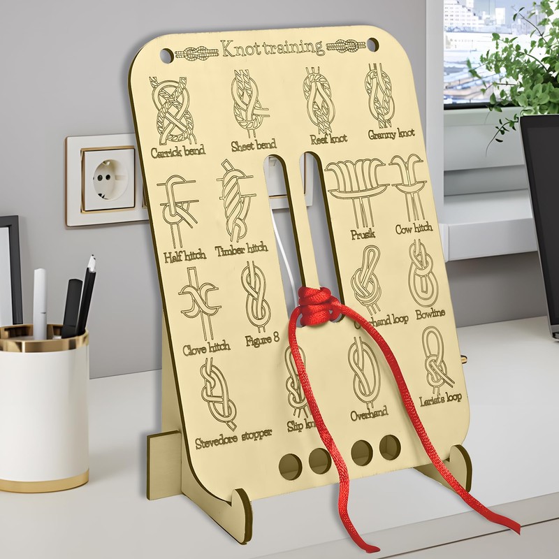 Learn Knot Training Board,Wooden Knot Tying Practice Board Kit with