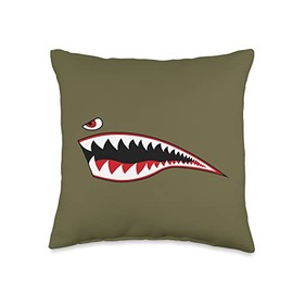 Shark Mouth Plane Nose WW2 P-40 Warhawk A-10 Warthog Teeth Throw Pillow