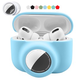 2 in 1 Protective Skin Case Compatible for Airpods Pro and Airtag Case Combo Set, Silicone GPS Tracker Cover Holder, Soft Shock-Proof Anti-Scratch Anti-Lost(Blue)