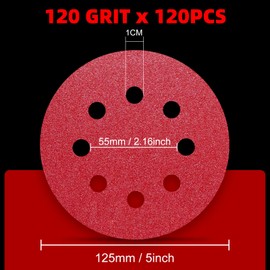 Pukamam 120PCS 125mm Sanding Discs 120 Grit for Random Orbital Sander Hook and Loop Sandpaper Set