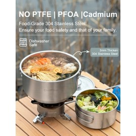 CretFine CampPro Camping Cook Sets Stainless Steel Camping Cookware Set for 4-8 Camping Equipment, Stainless Steel Camping Pots RV Cooking Set, Camp Cookware Set & Car Camping, Bushcraft with Bag