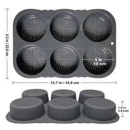 MUJUZE Hamburger Bun Pan, 6 Cavity Hamburger Bun Pans for Baking, Nonstick & Heat Resistant Burger Bun Mold, Homemade Burger Bun Mold for Hamburger Bun, Silicone Hamburger Bun Pan