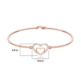 MORGAN & PAIGE 14k Rose Gold Plated Bronze Diamond Accent Two Tone Double Open Heart Bangle Bracelet, 7.25"