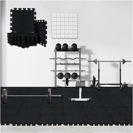 BXI Gym Flooring Mats 15 Pcs, 11x 11 x 0.5 inches High Density Exercise Floor Tiles, Non Slip Interlocking Noise Shock Reduction Puzzle Felt Mat for Workout, Basement and Home Gym Protective