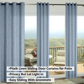 Pitalk Light Blue Linen Curtains 102 Inches Long for Living Room 2 Panel Set Grommet Window Drape Light Filtering Semi Sheer Stone Blue Grey Curtain 102 Length for Patio Door Bedroom Country Blue Gray