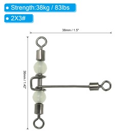 PATIKIL 3 Way Swivel 83lbs, 10 Pack Cross Line T Turn Rolling Terminal Tackle with Luminous Beads for Catfish Surf Rig, Black