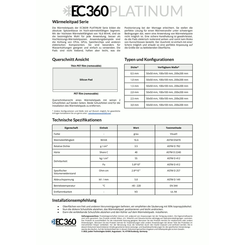 EC360® Platinum 16.6W/mK Thermal Pad (100 x 100 x 1.0