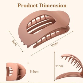 Yeomju Set of 4 Brown Matte Flat Hair Clips Set, Flat Claw Clip for Women, Round Lay Down Hair Clip for Thick and Thin Hair, Comfortable, Curved Flat Clips