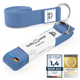 Body & Mind® Yoga Strap Made of 100% Natural Cotton - 250 cm Long; Yoga Band with D-Ring Closure for Beginners & Advanced; Pilates, Yoga & Fitness Exercises (Meditation Blue)