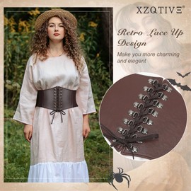 XZQTIVE Renaissance Corset Belt for Women Vintage Lace-up Cinch Belt Black Corset Elastic Waist Belt for Costume Dress,coffee
