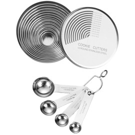 12Pcs 18/8 Stainless Steel Cookie Cutters Set with 4Pcs Measuring Spoons