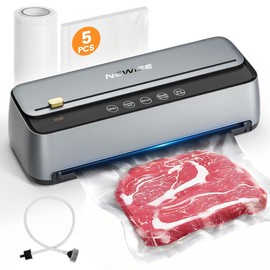 Newise Automatic Vacuum Sealer, 85kpa Vacuum Food Sealer with Double Pump, Food Vacuum Sealing Machine with Cutter & Accessory Hose for Dry/Moist Food, No Press Cover Design with Kit Bags
