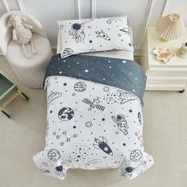 DuShow White Space Cot Bed Duvet Cover Set,Toddler Bedding Set For Boys,Toddler Cot Bed Duvet Cover and Pillowcase Set-120 x 150