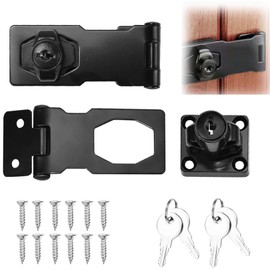Pack of 2 Security Hasp, Cabinet Lock with Key, 3 Inch Door Latch, Lockable Hasp, Door Lock Indoor for Doors, Cabinets, Garden, Windows (Black)