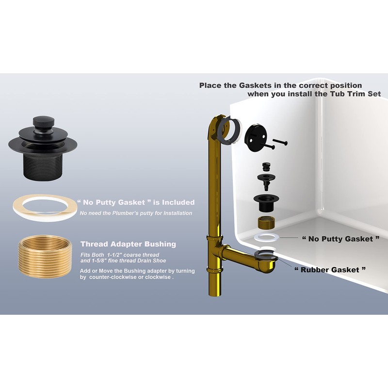 Matte Black Lift & Turn Tub Trim Set with Two-Hole