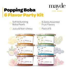 Mayde Bursting Popping Boba Pearls, Strawberry, Mango, Passion Fruit, Kiwi, Blueberry, Pomegranate - 6 Flavor Party Kit (490 gms, 6 pack)
