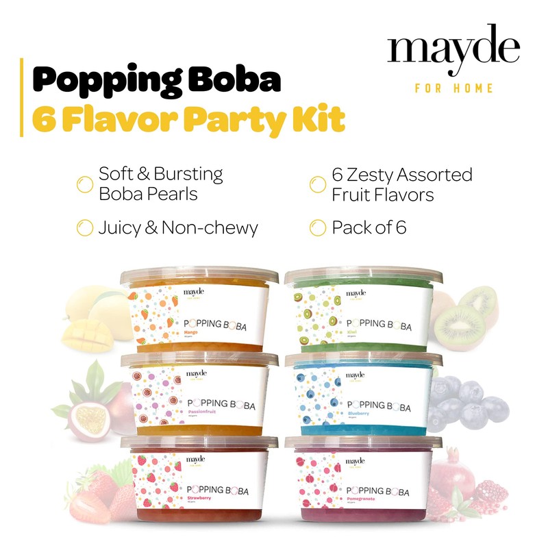 Mayde Bursting Popping Boba Pearls, Strawberry, Mango, Passion Fruit, Kiwi,