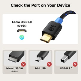 Cable Matters Braided USB C to Micro USB Cable - 1ft, [3A/15W Charging, 480Mbps Data] MicroUSB to USBC Cable, Micro-B 2.0 Cord for Game Controller, Camera, GPS, Dash Cam, and More, Black