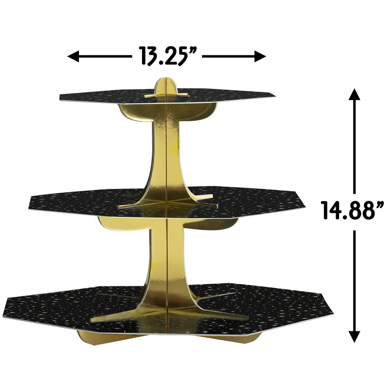Unique 47990 Black & Gold Tiered Cupcake Stand-1 Count (Pack